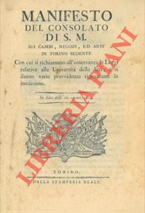 - - Si richiamano all'osservanza le Leggi relative alle Universit delle Arti, e si danno varie provvidenze riguardanti le medesime.