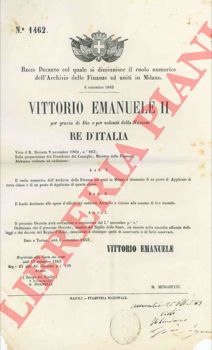 - - Si diminuisce il ruolo numerico dell'Archivio delle Finanze in Milano.