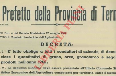 - - Obbligo di denunciare i quantitativi di grano, orzo, granoturco e segale prodotti nell'anno 1946.