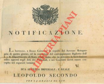 - - Obbligo di inserire su tutte le carte di stato l'intestazione di Leopoldo Secondo.