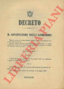 - - Il Governatore della Lombardia recepisce il Decreto Reale del 1857 sui passaporti