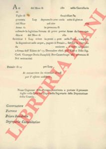 - - Modulo prestampato da compilarsi per ottenere premio in denaro per l'uccisione di lupi, portandone la pelle.