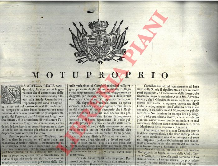 - - Autorizzazione ai magistrati per la manutenzione delle strade comunicative.