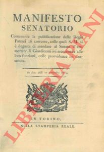 Manifesto Senatorio - col quale S.M. si  degnata di ammettere i Giusdicenti alle loro funzioni.
