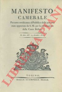Manifesto Camerale - portante notificanza al pubblico delle persone state approvate da S.M. per la parafrazione della carta bollata.