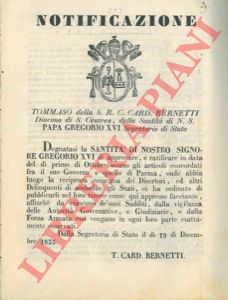 - - Convenzione per la reciproca consegna dei delinquenti e disertori, fra lo Stato Pontificio e il Governo di Parma.