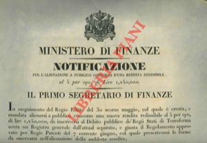 - - Creazione di una nuova rendita redimibile al 5 per cento di lire 1.250.000 da inscriversi al Debito Pubblico.
