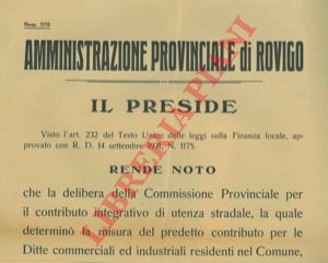 - - Delibera della Commissione Provinciale per il contributo di utenza stradale.