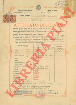 - - Attestato di licenza e Diploma d'abilitazione all'insegnamento elementare. Scuola normale femminile di Pistoia. 1923.