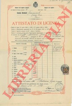 - - Attestato di licenza e Diploma d'abilitazione all'insegnamento elementare. Scuola normale femminile di Como. 1921.