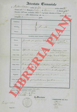 - - Attestato Ginnasiale. Padova, 1861 e 1864.