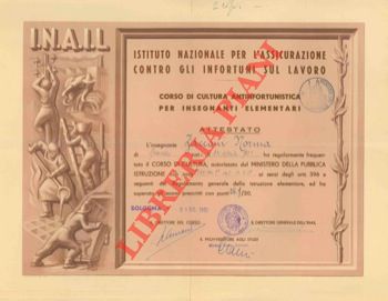 - - INAIL. Corso di cultura antinfortunistica per insegnanti elementari. Bologna, 1951.
