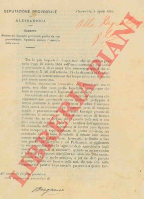 Deputazione Provinciale di Alessandria - - Mozione del Consiglio Provinciale perch sia con provvedimenti legislativi limitato l'esercizio della caccia.