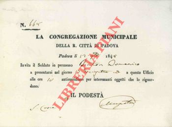 Congregazione Municipale - - Invito a presentarsi a soldati in permesso entro 5 giorni 