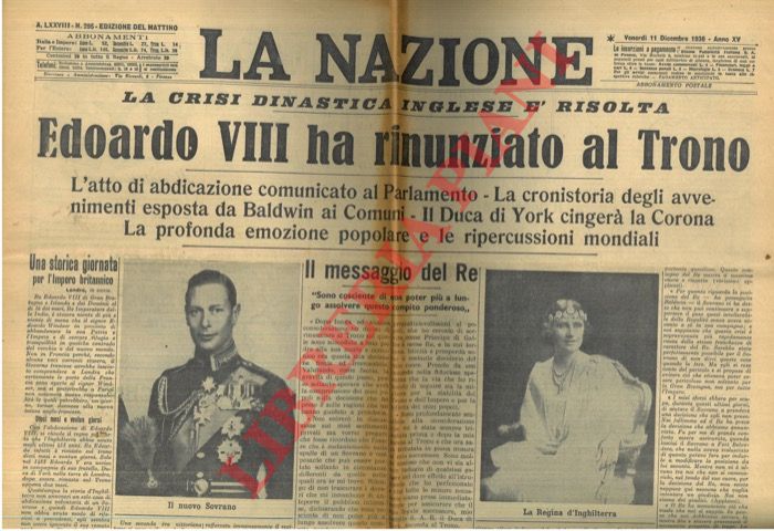 - - Edoardo VIII ha rinunziato al trono.