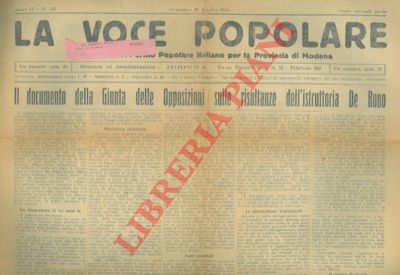 - - La Voce Popolare. Settimanale del Partito Popolare Italiano per la Provincia di Modena.