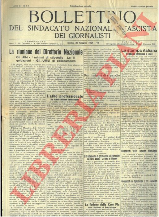 - - Bollettino del Sindacato Nazionale Fascista dei Giornalisti.