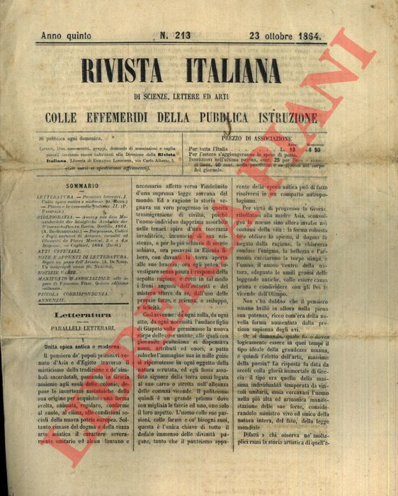 - - Rivista italiana di scienze, lettere ed arti.