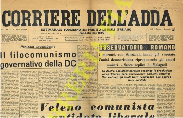 - - Corriere dell'Adda. Settimanale lodigiano del Partito Liberale Italiano.