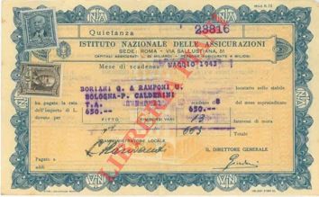 Ist. Nazionale della Assicurazioni. Roma - - Quietanze.