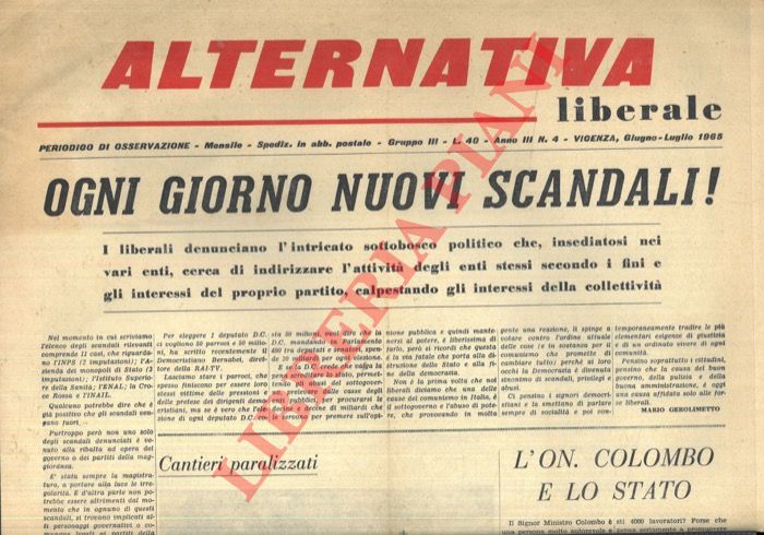 - - Alternativa liberale. Periodico di osservazione.