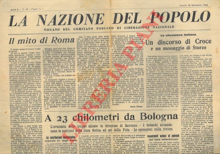 - - A 23 chilometri da Bologna. La nazione del popolo. Organo del Comitato Toscano di Liberazione Nazionale.