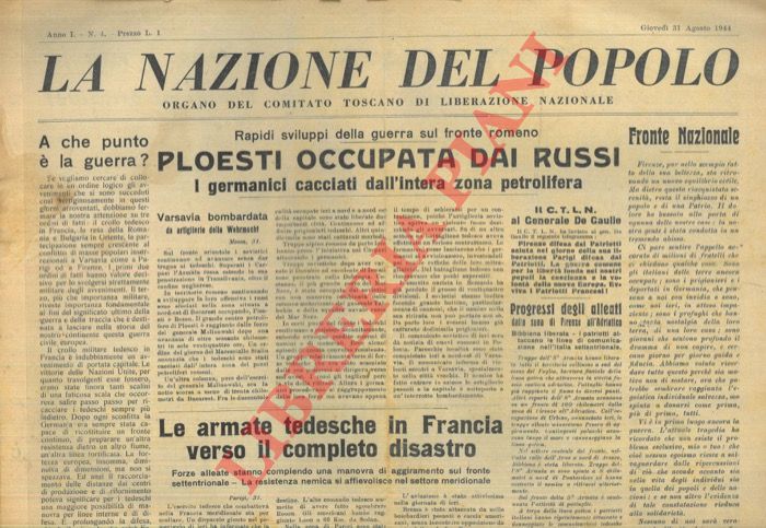 - - La nazione del popolo. Organo del Comitato Toscano di Liberazione Nazionale.