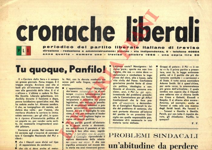 - - Cronache liberali. Periodico del Partito Liberale di Treviso.