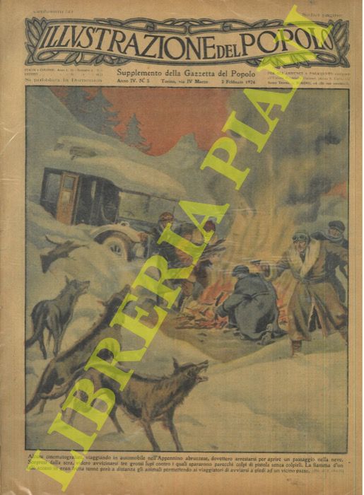 ORTELLI Alfredo - - Lupi in Abruzzo assalgono un'automobile in panne per la neve.
