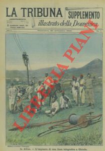 - - L'impianto di una linea telegrafica a Ghinda.