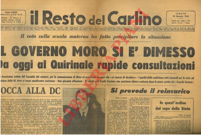 - - Il Governo Moro si  dimesso.