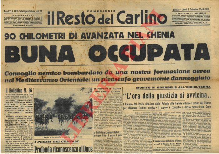 - - Buna occupata. Avanzata nel Chenia.