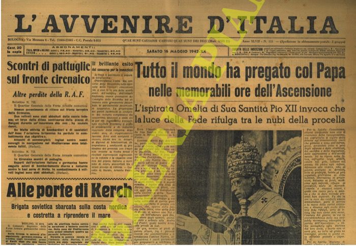 - - Titolone in prima su Pio XII e l'Ascensione de 