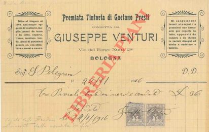 Tintoria di Gaetano Presti condotta da Giusepep Venturi, via del Borgo, 28 - - Fattura con intestazione.