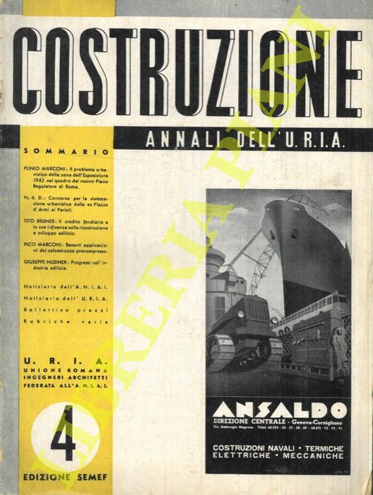 - - Costruzione. Annali dell' URIA.