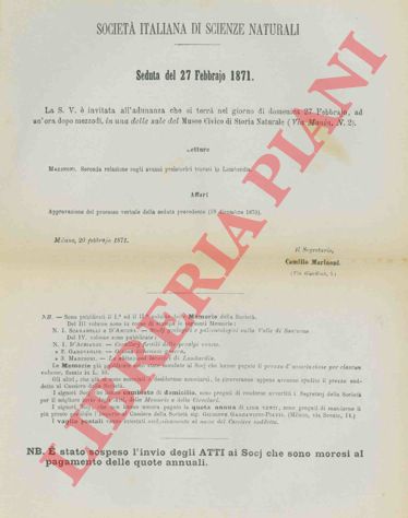 - - Societ Italiana di Scienze Naturali. Adunanze 1871, 1872.