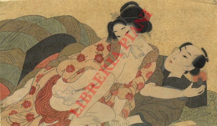 Shunga - - Coppia in accoppiamento semiposteriore, su fondo chiaro.