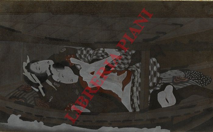Shunga - - Coppia in accoppiamento semiposteriore, su fondo marron scuro.