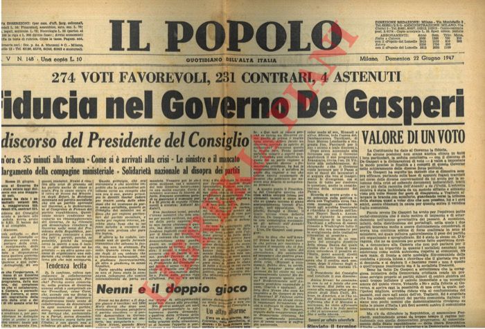 - - Fiducia nel Governo De Gasperi.