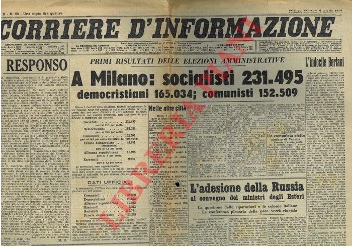 - - A Milano socialisti 231.495, democristiani 165.034; comunisti 152.509.