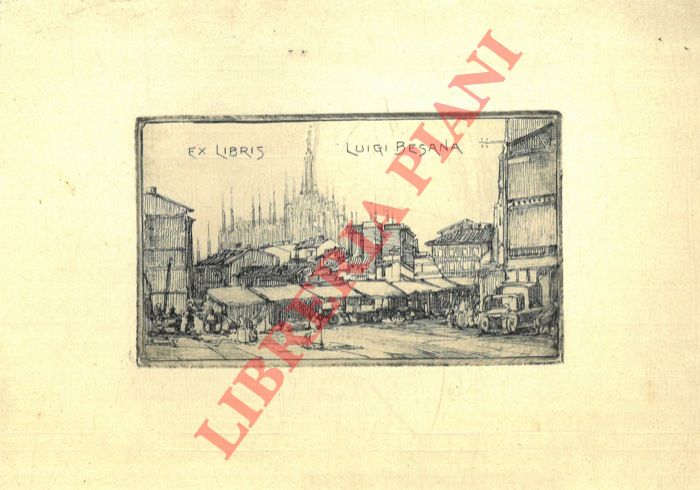 BESANA Luigi - - Un foglietto calcografico, 1950 circa. (Veduta di Milano col Duomo)