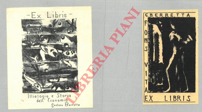 BERRETTA Gaetano - - Due foglietti, inc. su zinco, 1951 (pesci, figura umana)