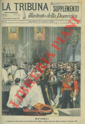 Silbonetto - - Sposi!. Il matrimonio del Duca d'Aosta con la Principessa Elena d'Orlans, celebrato nella chiesa cattolica di Kingston, il 25 giugno 1895.