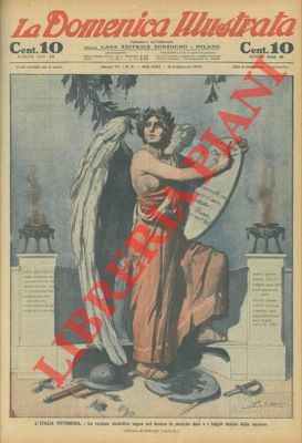 LOMBARDI Ambrogio - - L'Italia vittoriosa. La vergine simbolica segna nel bronzo le storiche date e i fulgidi destini della nazione.