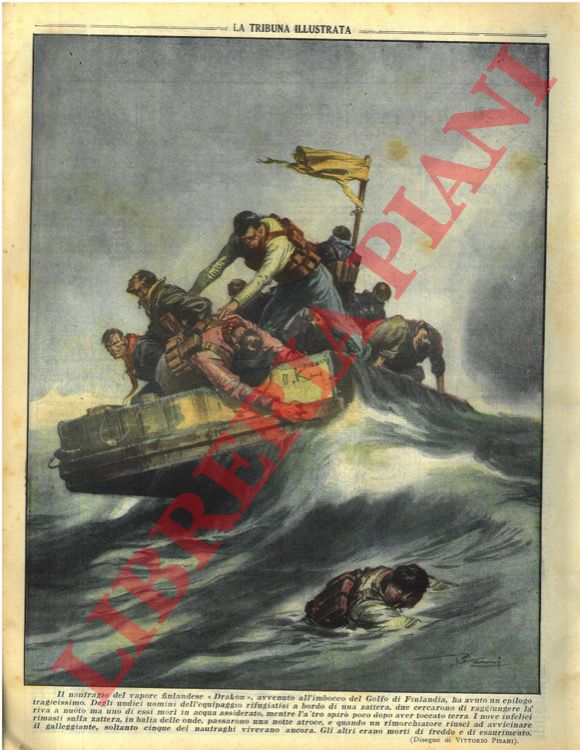 PISANI Vittorio - - Il naufragio del vapore finlandese 'Drakon' , avvenuto all'imbocco del Golfo di Finlandia, ha avuto un epilogo tragicissimo. Degli undici uomini dell'equipaggio rifugiatisi su una zattera, solo cinque vivevano ancora, quando riusc