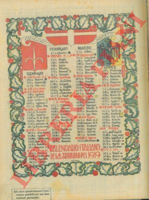 Toddiz- - Calendario a tutta pagina dei primi quattro mesi del 1919.