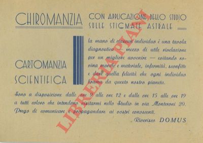 Domus - - Chiromanzia con applicazione dello studio sulle stigmate astrali.