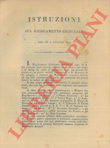 - - Istruzioni sul regolamento criminale.