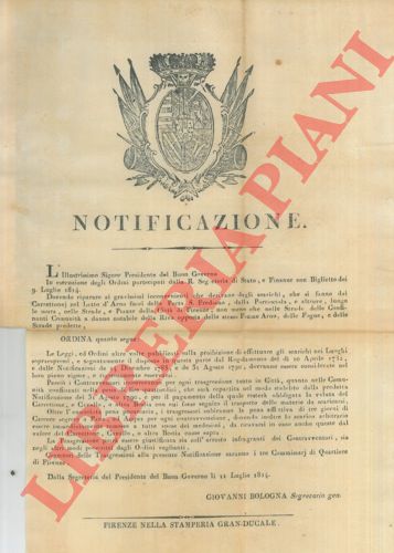 - - Proibizione di effettuare gli scarichi dei Carretonai nel letto dell'Arno.