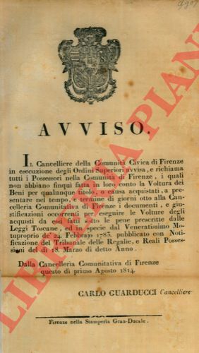 - - Avviso ai possesori nella Comunit di Firenze di fare la Voltura di Beni per qualunque titolo o causa.